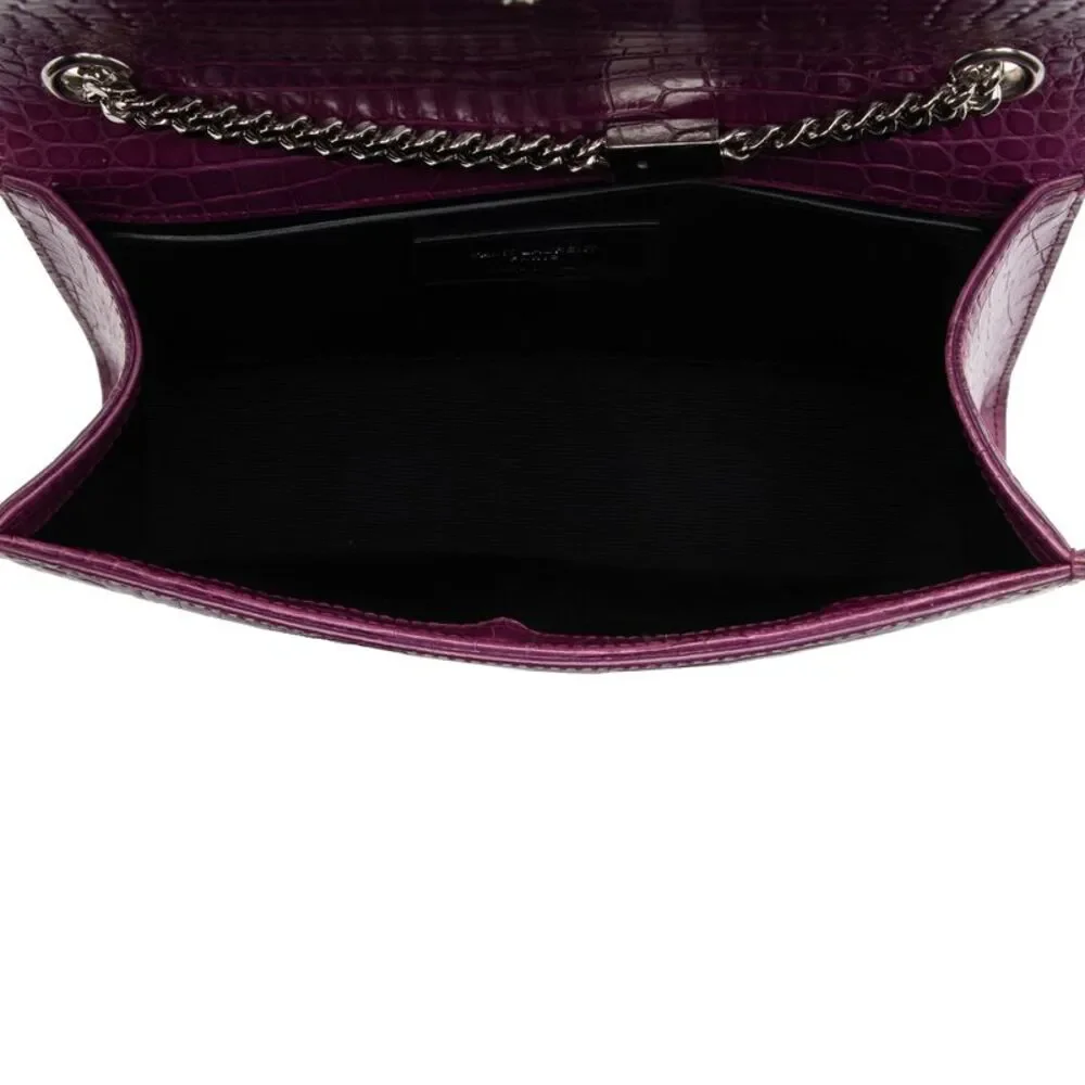 Saint Laurent Croc Embossed Leather Monogram Kate Tassel Small Shoulder Bag